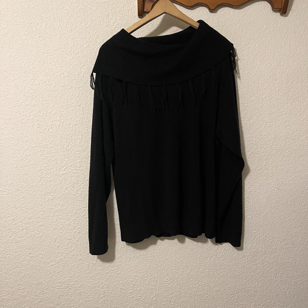 Nouveaux Woman Black Fringe Portrait Collar Knit Sweater Plus Size 3X Pullover
